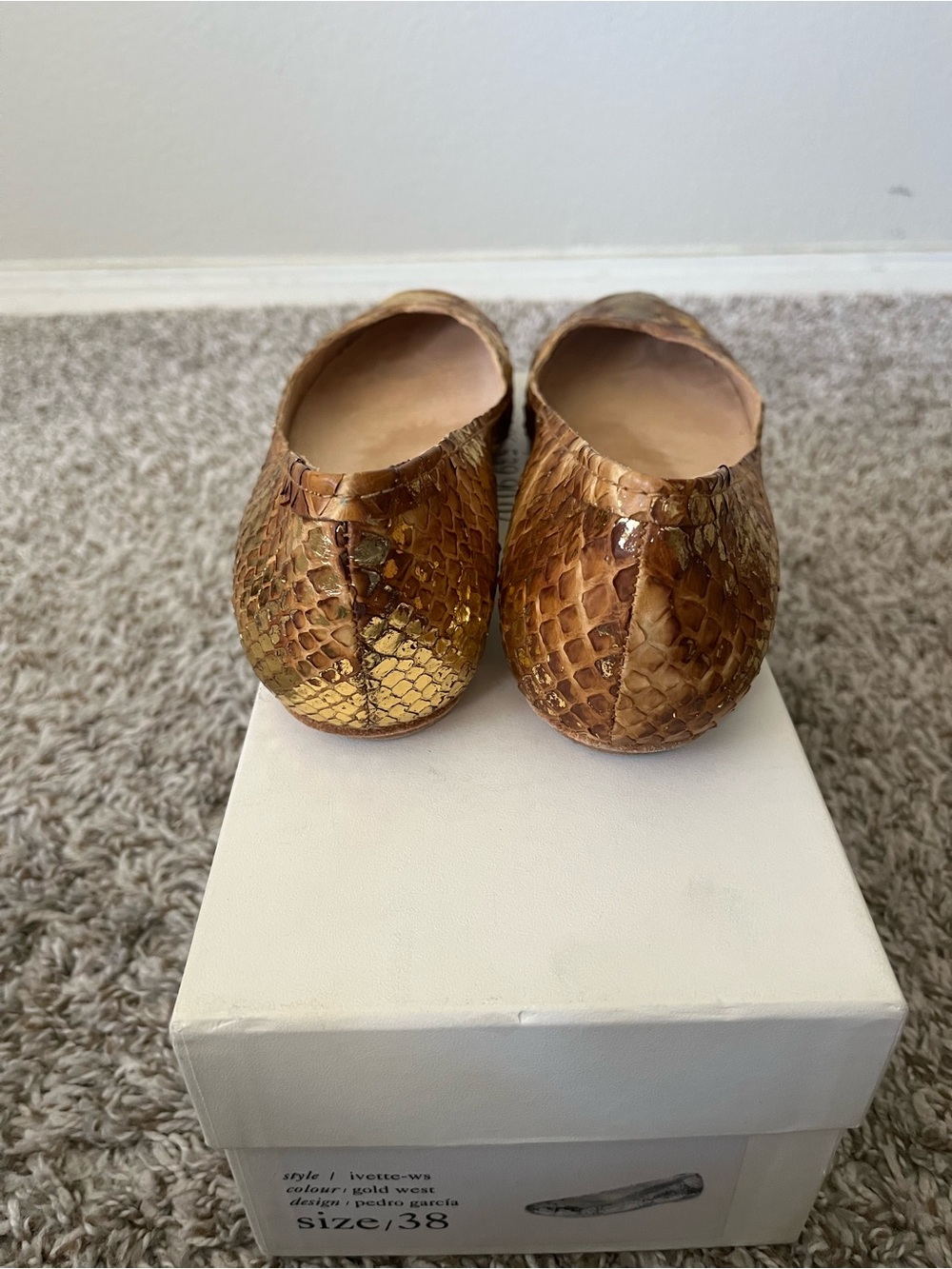 Pedro Garcia Gold & Brown Python Ivette Ballet Flats Women's Size 38/8 US - Picture 5 of 12